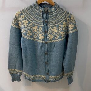 Vintage Retro NORWEIGAN NORWAY Cardigan Button Up Sweater sz.M. Hand Knitted